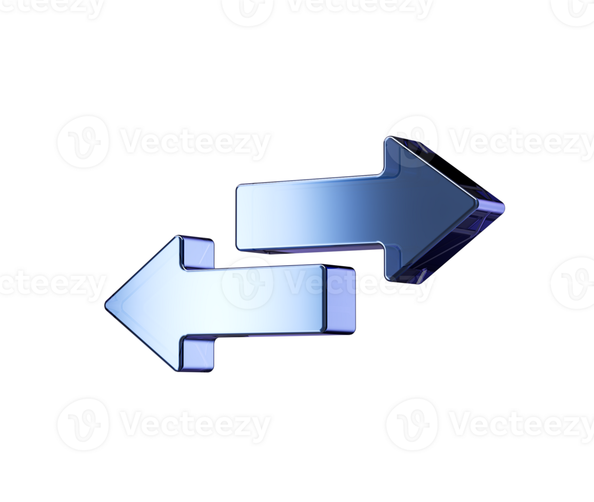 3D Sleek Metallic blue bidirectional arrow icon symbolizing exchange and transfer. 3d illustration png