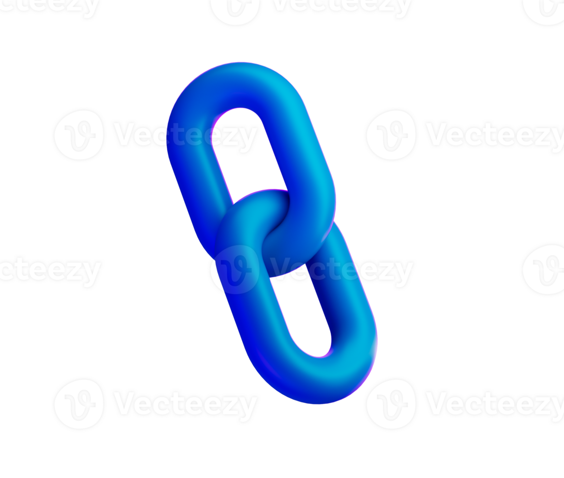 Blue chain link icon with a glossy finish, symbolizing connection and unity. 3d illustration png