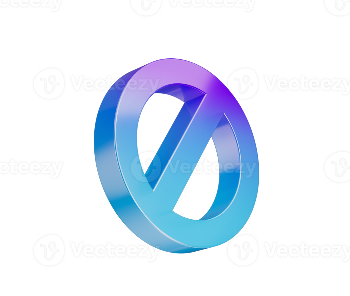 A sleek prohibition symbol with a gradient of blue and purple, signifying restriction.3d illustration png