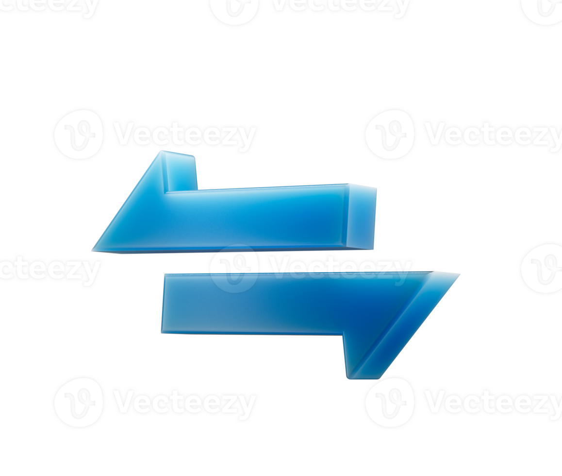 Blue exchange arrows symbolizing trade, sync, transfer and digital connectivity. 3d illustration png