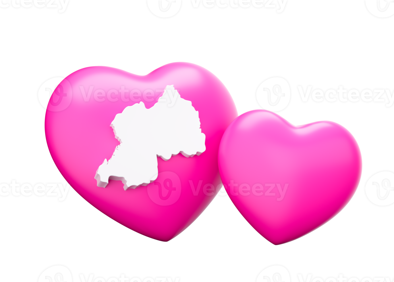 Shiny Pink Hearts With Map Of Rwanda 3d Illustration png