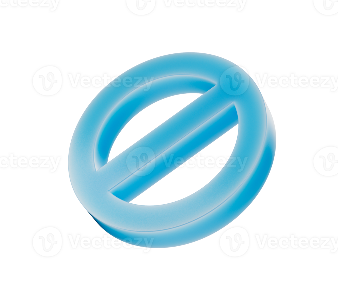 sleek blue prohibition icon with a diagonal bar, symbolizing restriction or denial. 3d illustration png