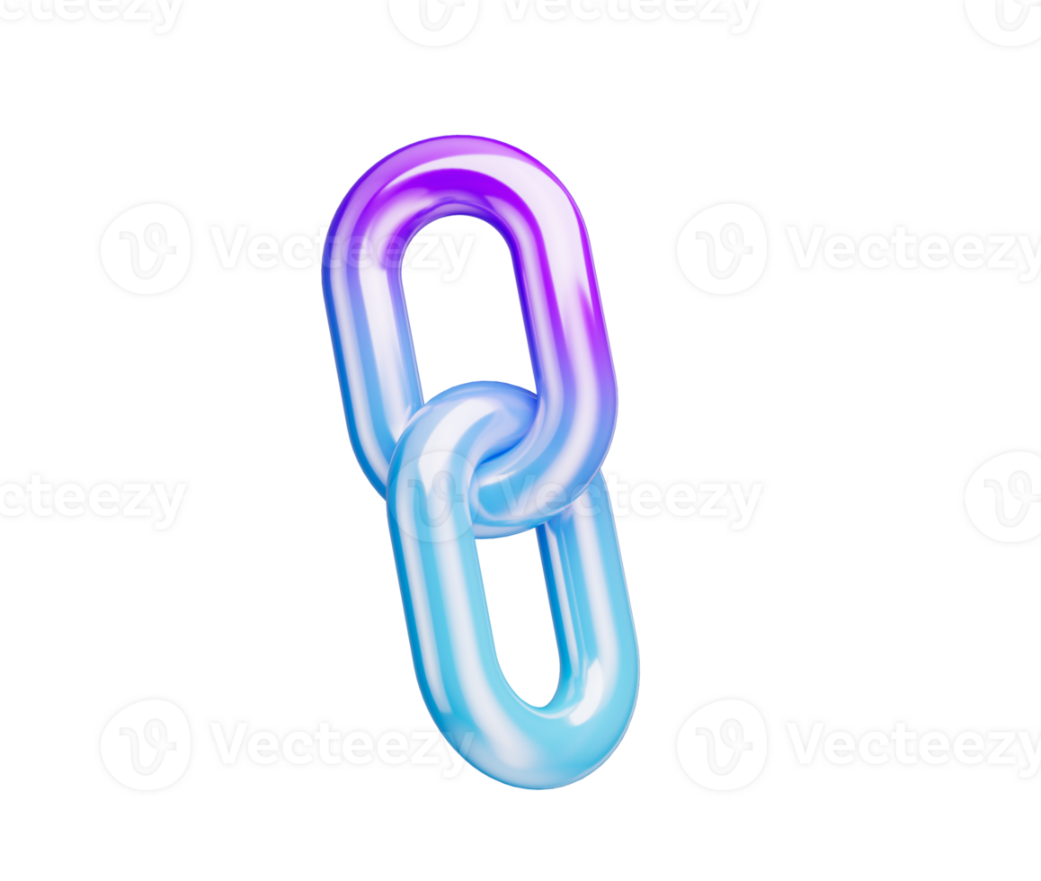 Chain link icon with blue and purple hues, symbolizing connection and unity. 3d illustration png