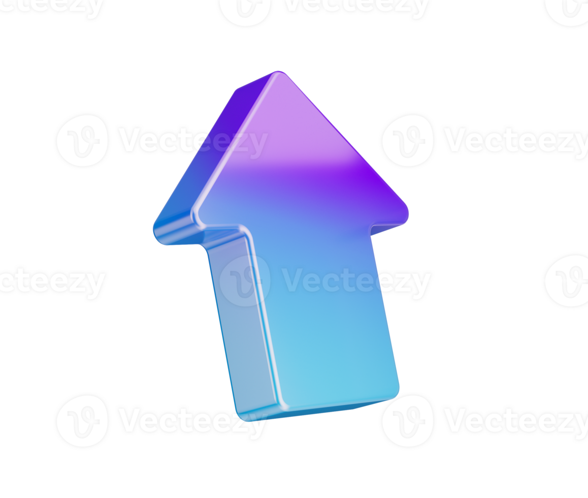 A sleek 3D upward arrow icon with a blue and purple gradient, representing progress. 3D Illustration png