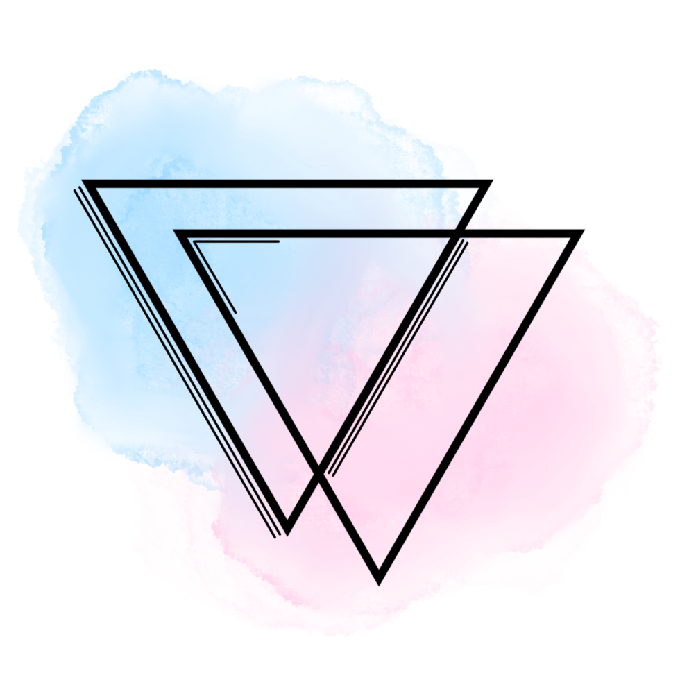 Two triangles on a blue and pink watercolour background, Geometric abstract art png