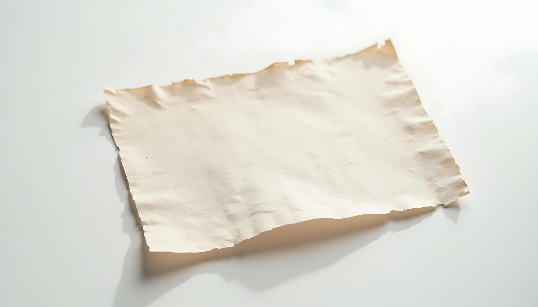 Close up of blank aged paper with torn edges on white surface Generated using AI photo