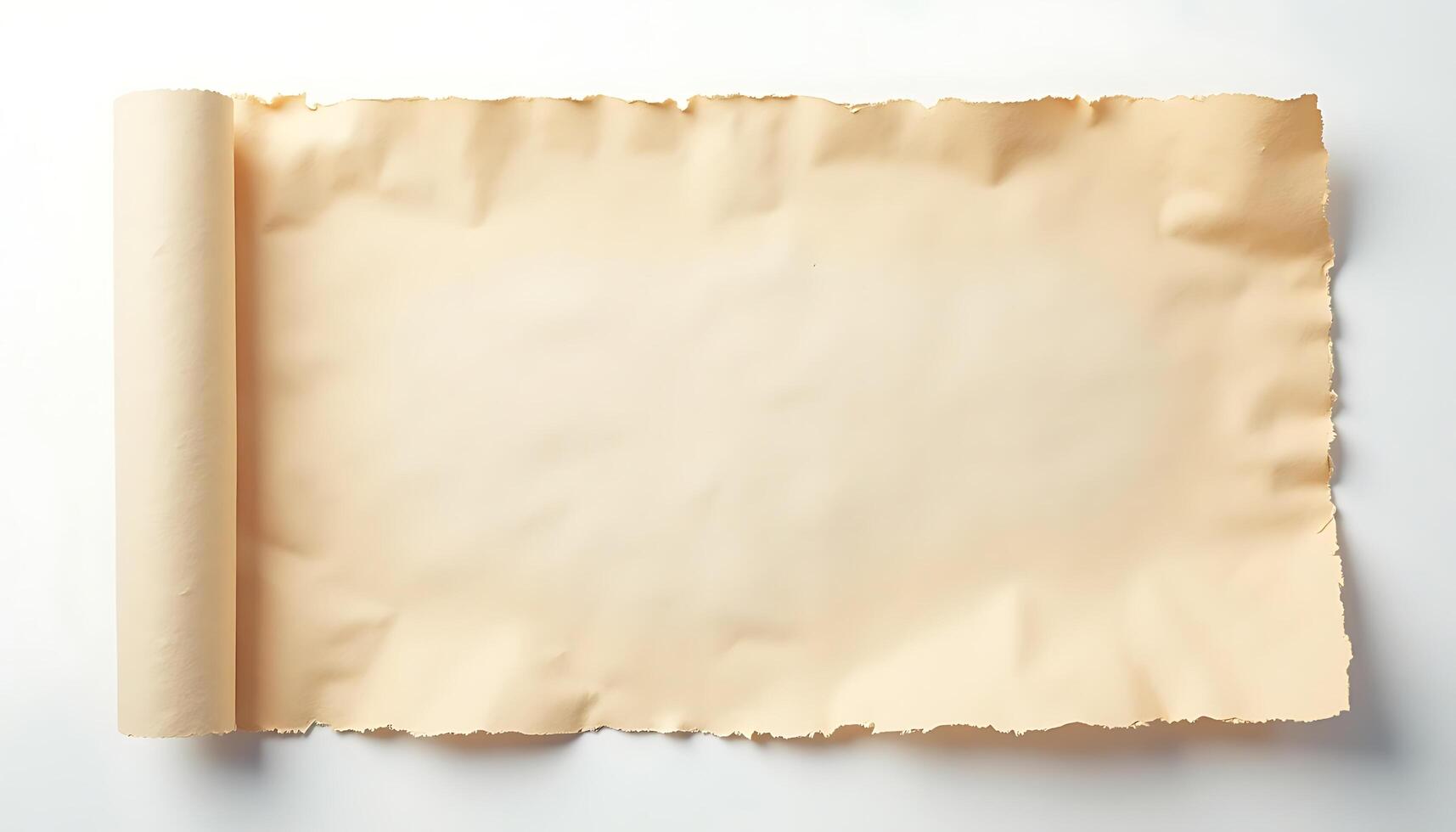 Ancient looking blank scroll of parchment paper with torn edges creative background Generated using AI photo