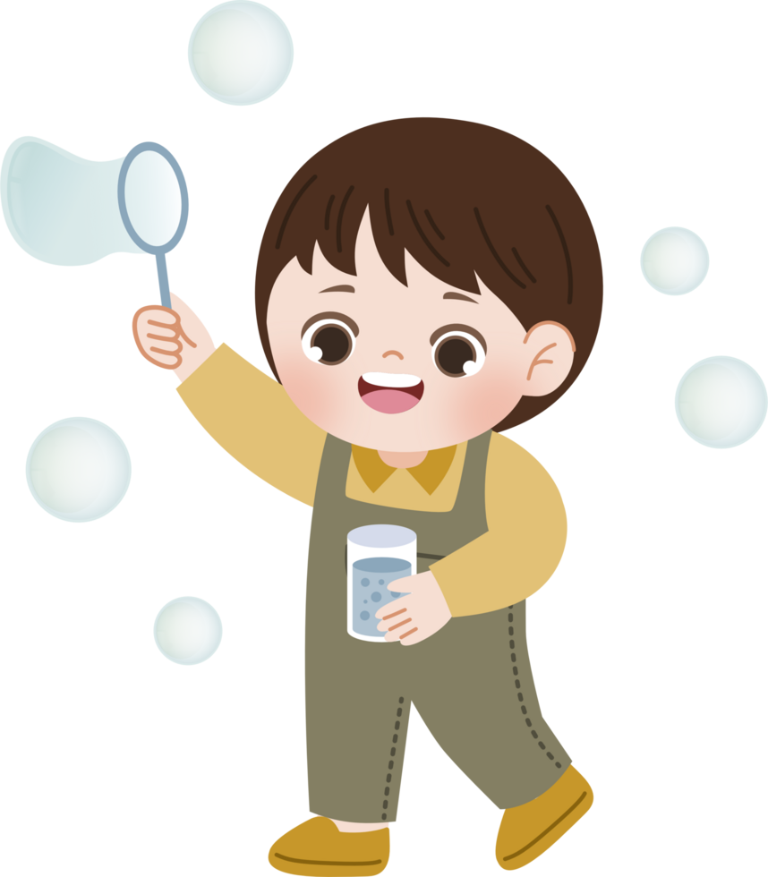 happy boy blowing bubbles png