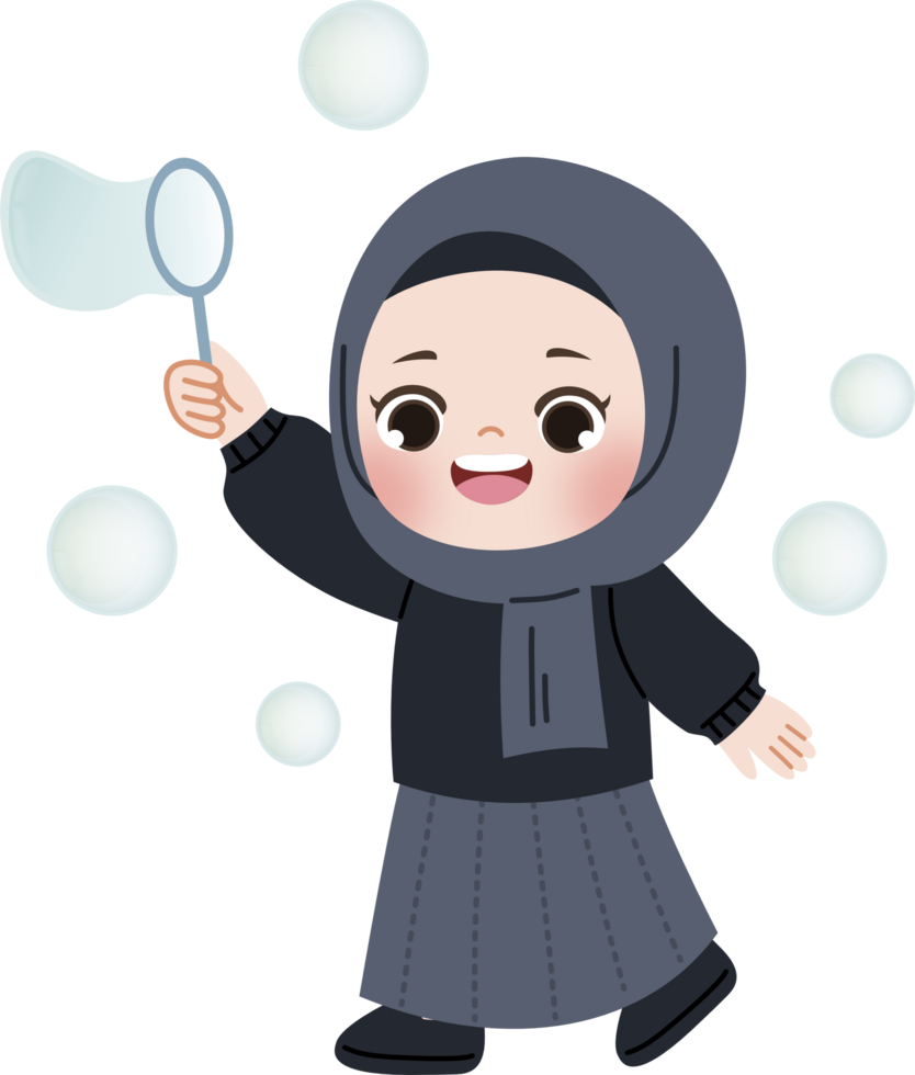 hijab girl playing with bubbles png