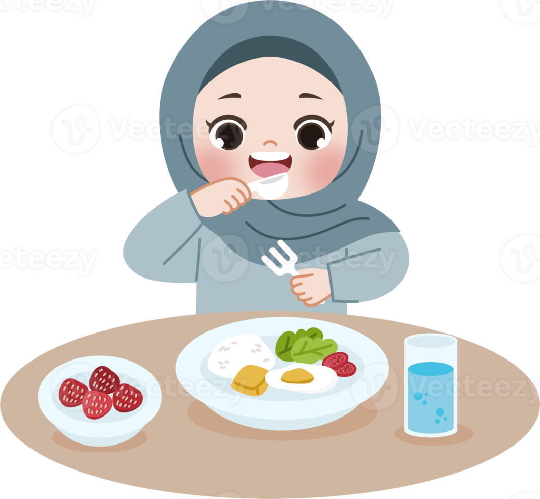 muslim hijab girl eating meal png