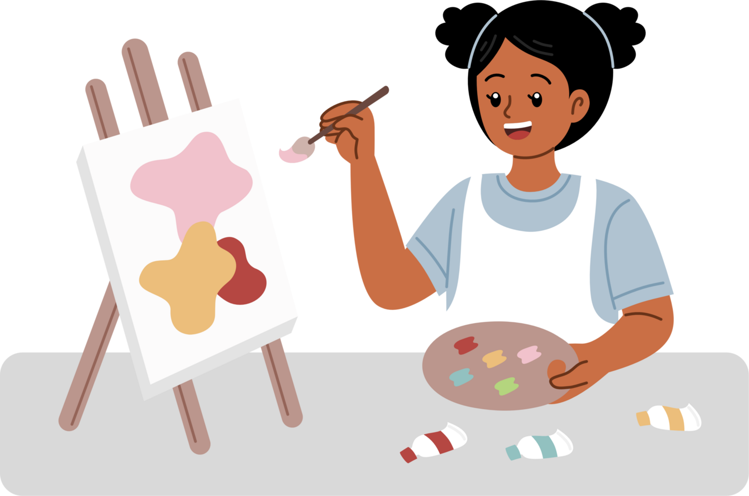 happy girl painting with paint and canvas png