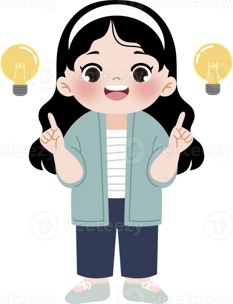 girl have ideas with lightbulb png