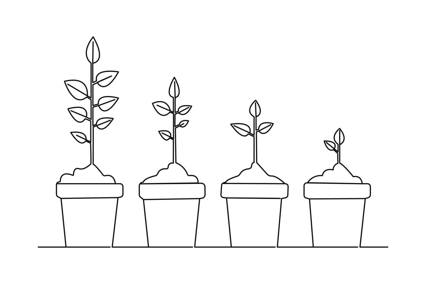 Minimal one line drawing of growth plant with isolated outline illustration in simple style vector