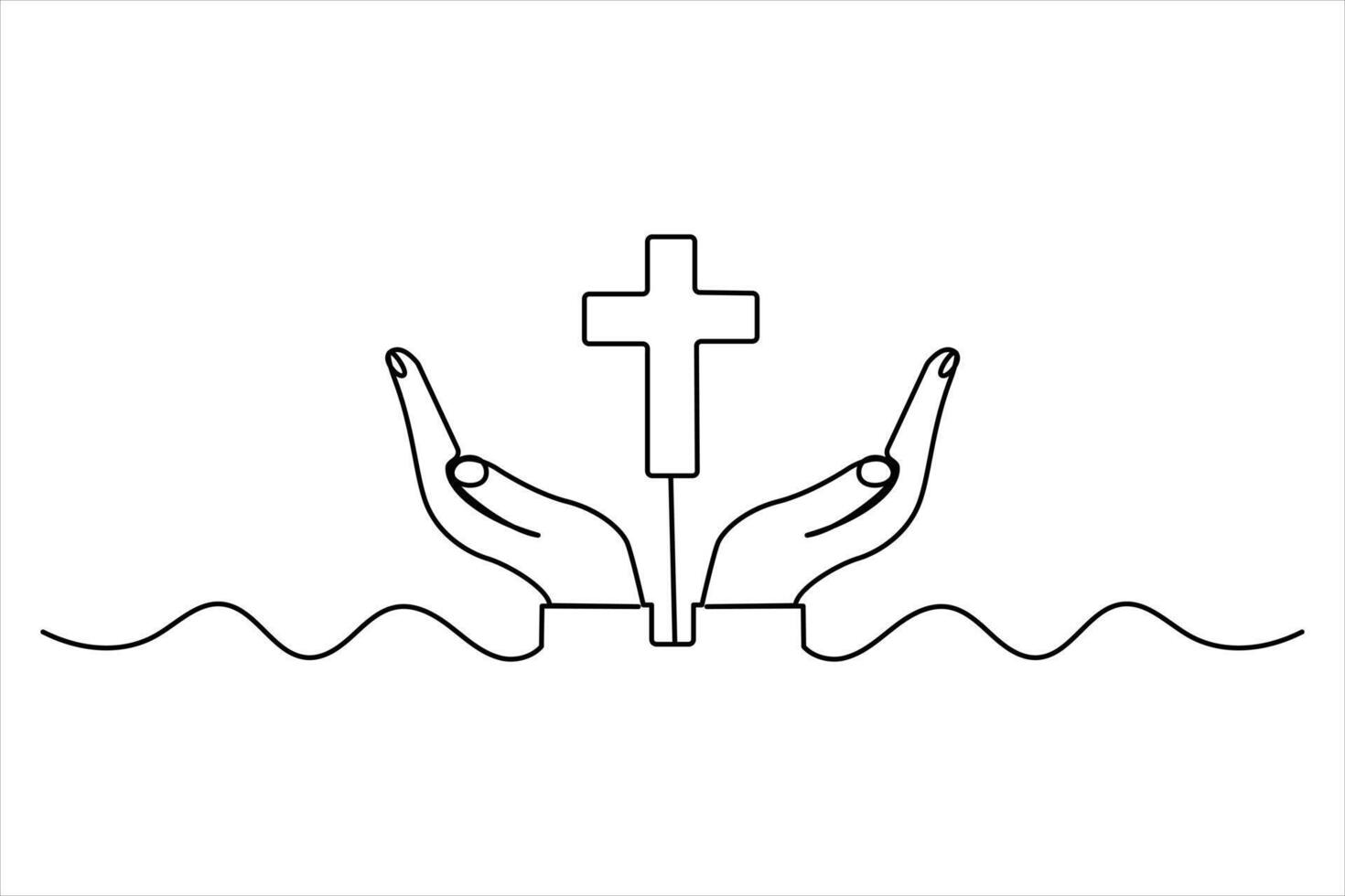 Three cross christian icon in one line minimal style simple continuous outline drawing design vector