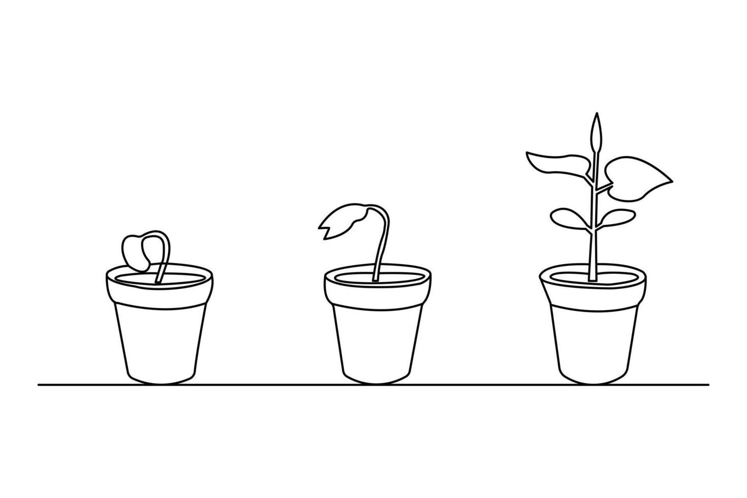 Simple line drawing of a growing plant in minimalist style with isolated black outline design vector