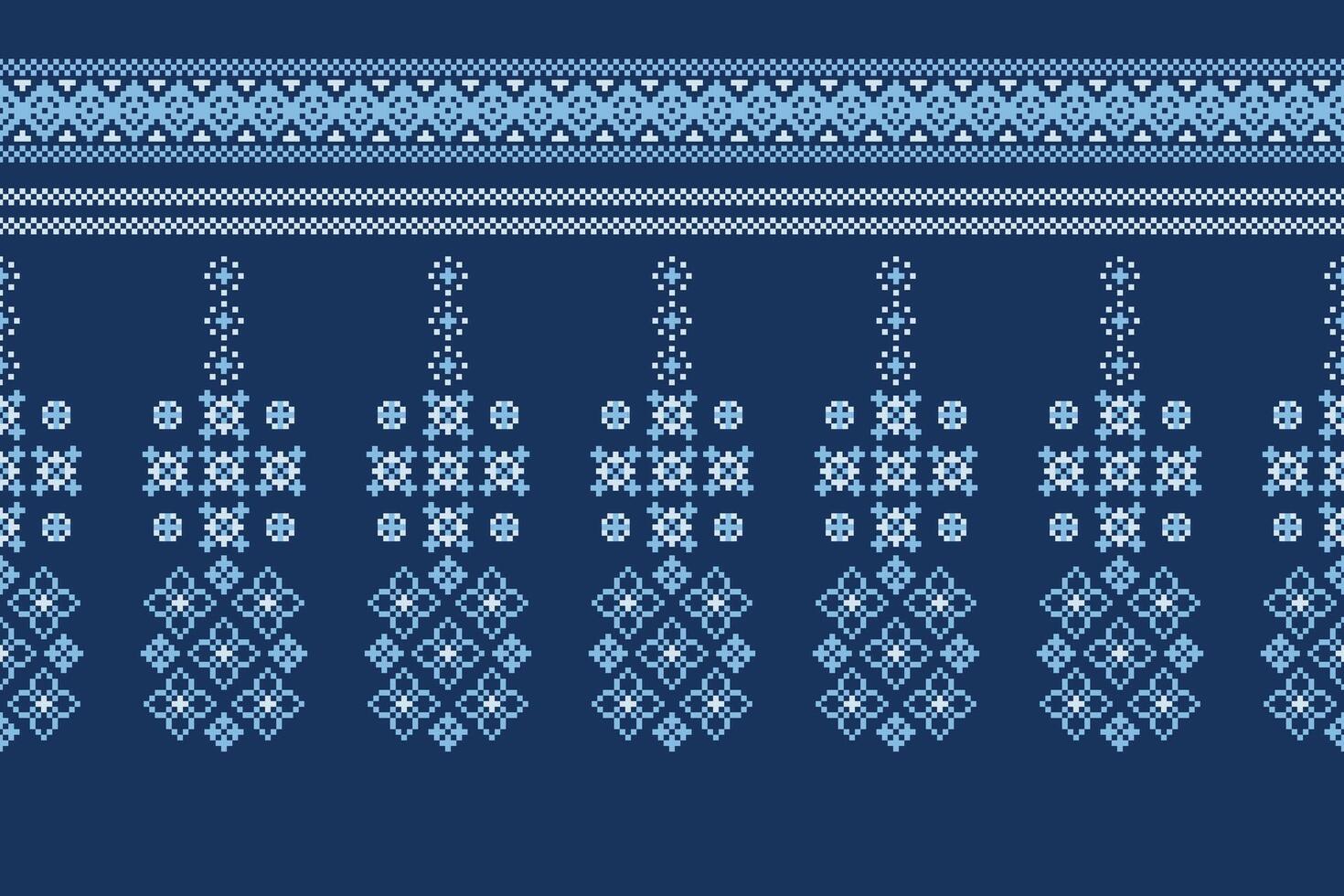 Art of blue color background wallpaper ethnic pattern motif crsss stitch. vector
