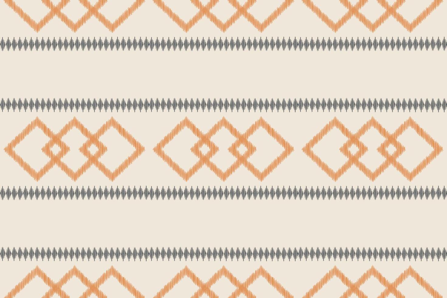 Fabric pattern design pattern with brown cream color background ikat ethnic decor. vector