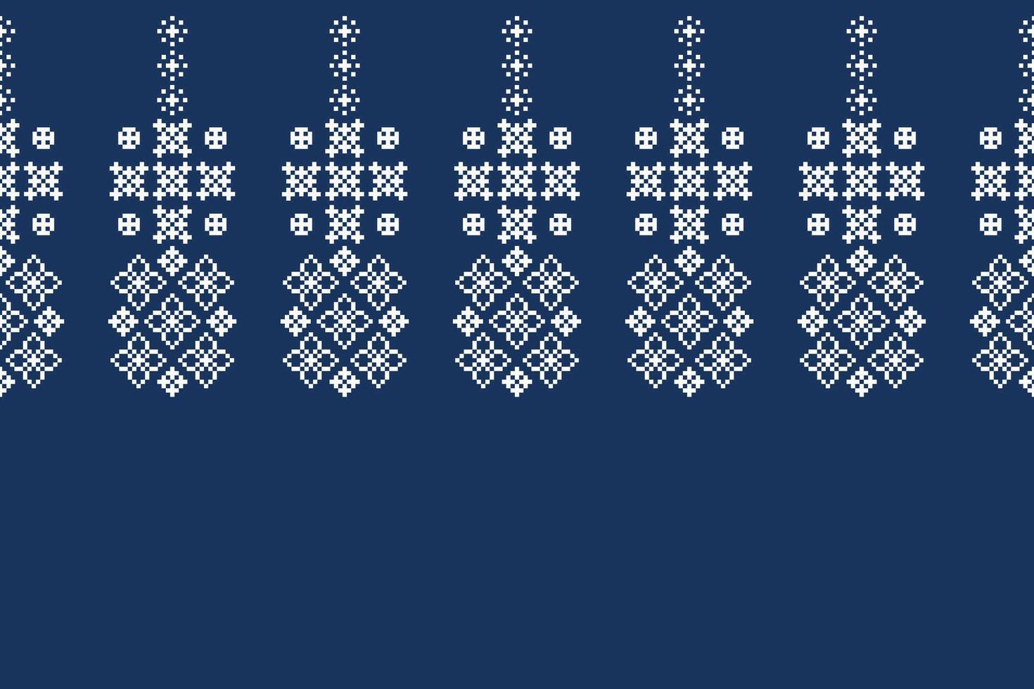 Blue color background wallpaper ethnic pattern motif crsss stitch pixel decor. vector