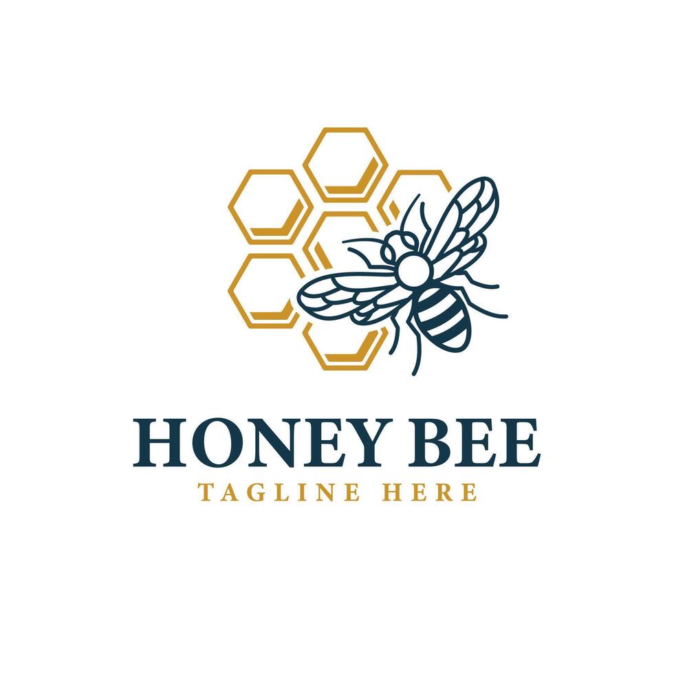 Honey Bee Logo - Illustration of a Bee with Hive in Natural Style vector