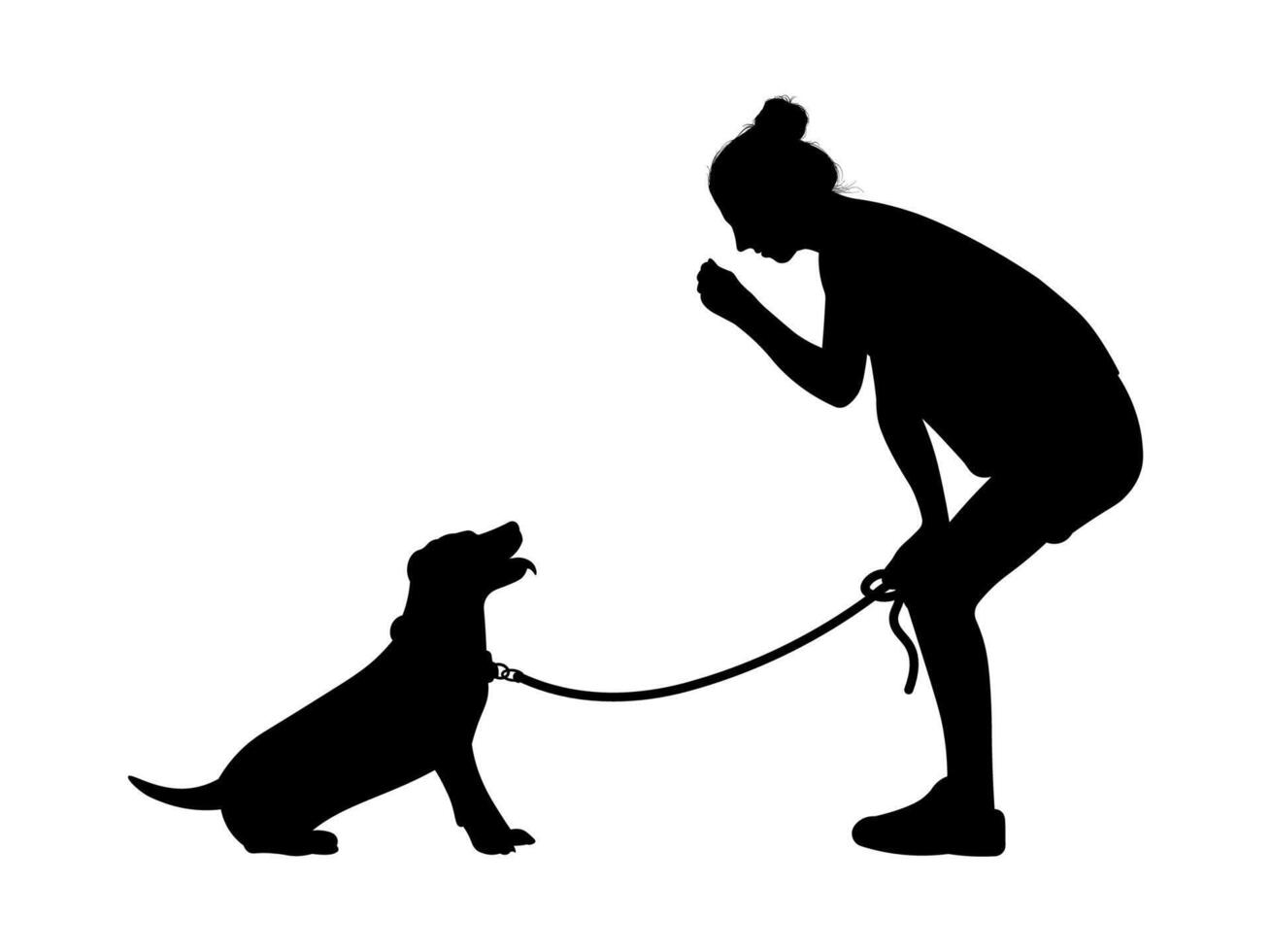 Silhouette of a Young Woman Bonding with Her Dog - A Touching Moment of Trust, Affection, and Companionship vector