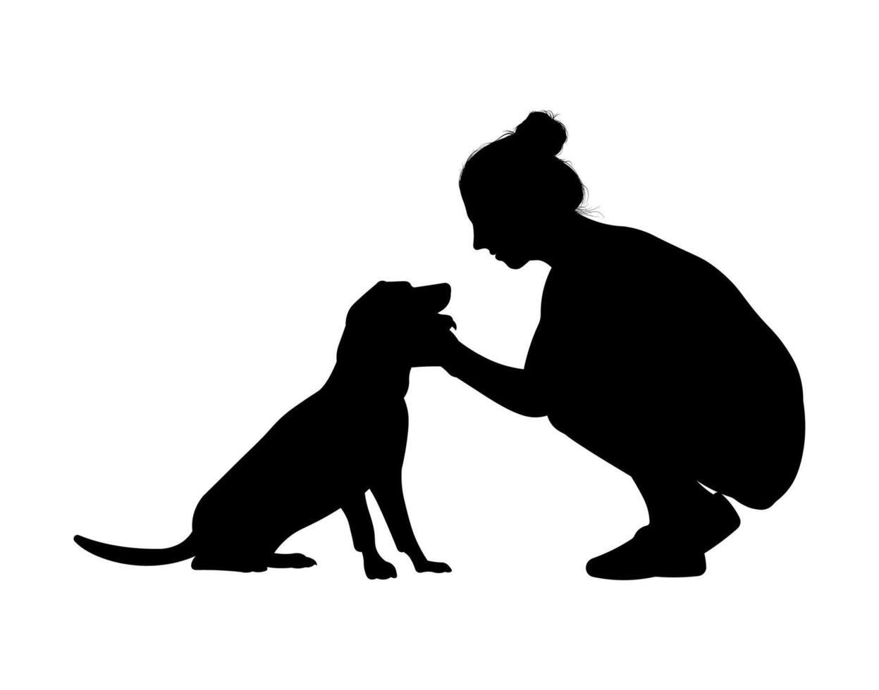 Silhouette of a young woman bonding with her dog - a moment of affection and companionship vector