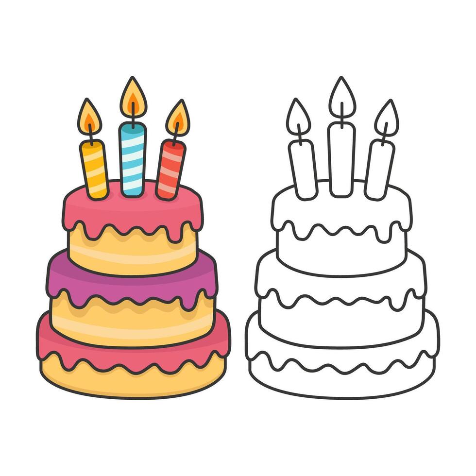 Birthday cake with candles. Coloring pages for kids vector