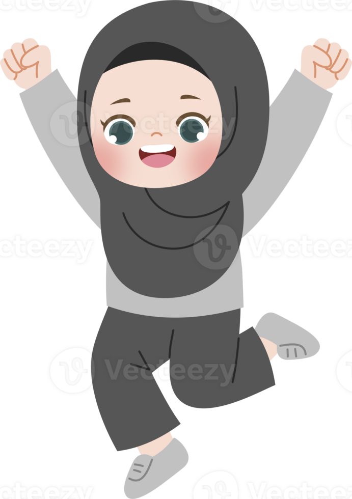 muslim hijab girl jumping and happy png