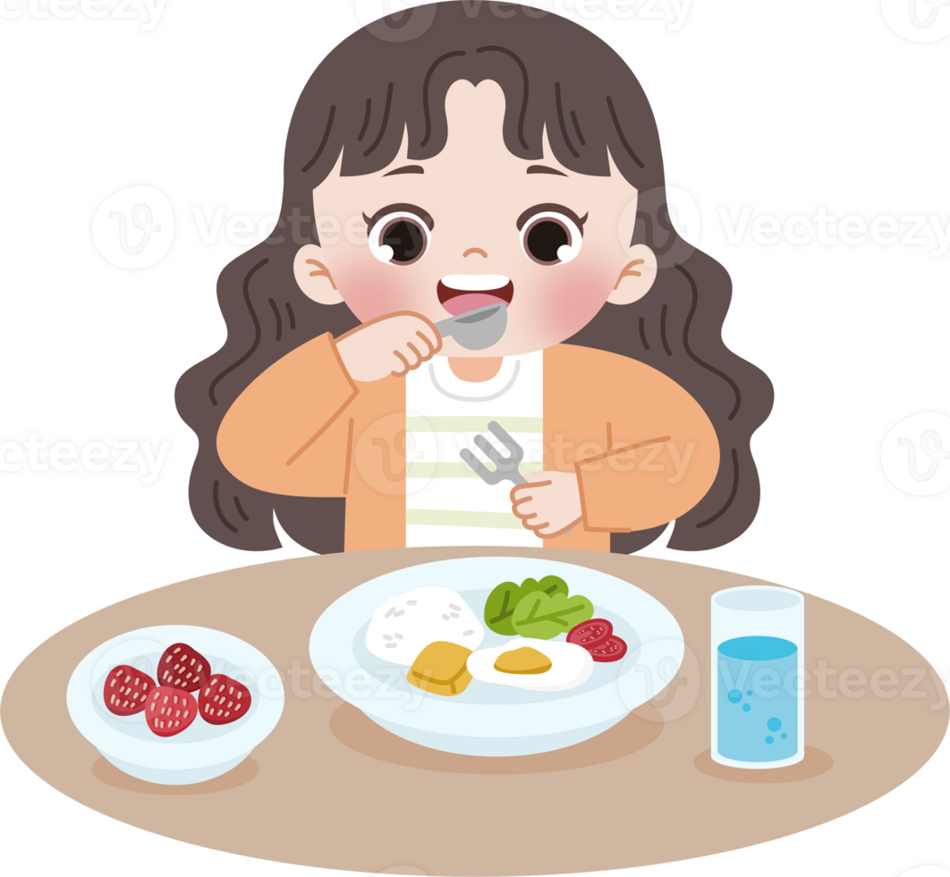 girl eat using spoon and fork png