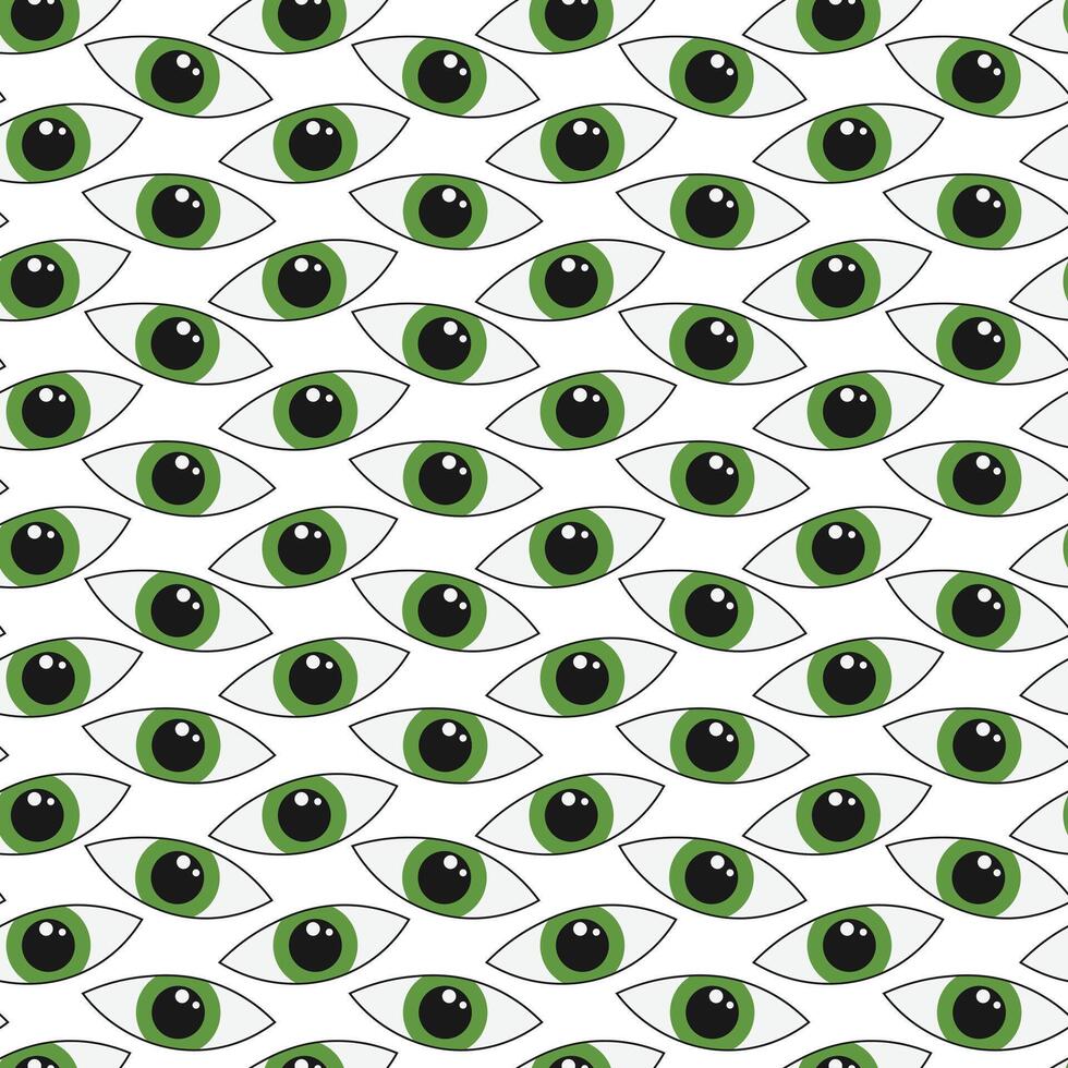 Seamless green eye pattern with bold vision and black pupils for background vector