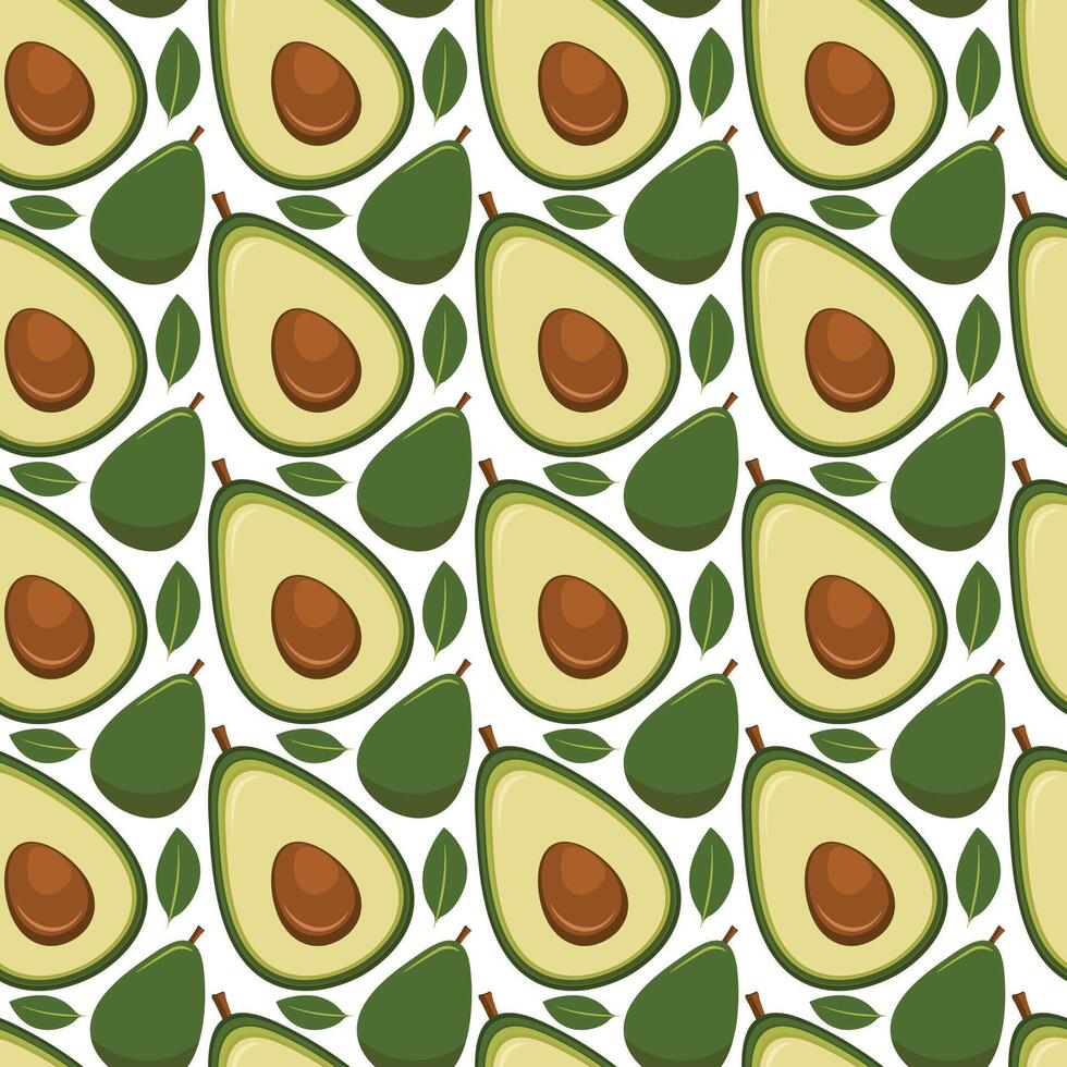 Seamless avocado pattern with leaves. Healthy fresh avocado gruit food. Vegan diet background vector