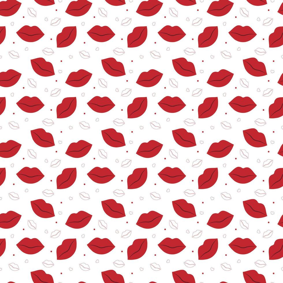 Seamless red lips pattern with romantic kiss glamorous beauty design vector