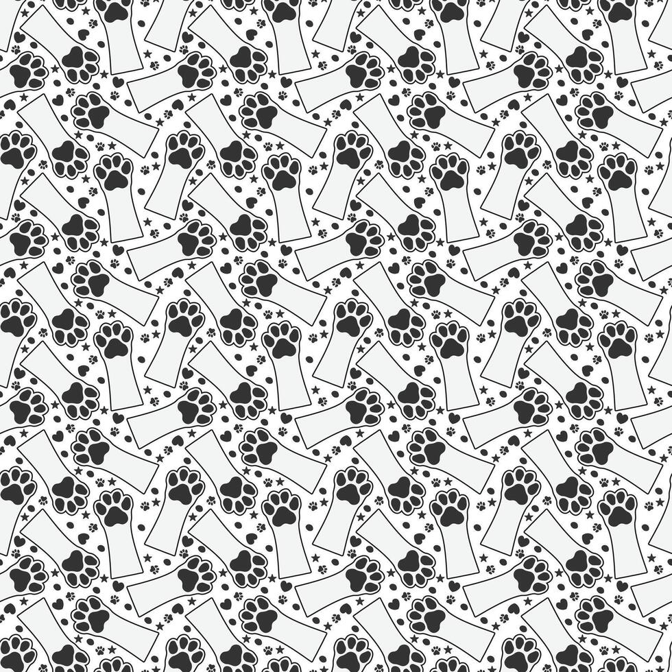 Animal paw background. Seamless dog pattern with pet prints and tracks vector