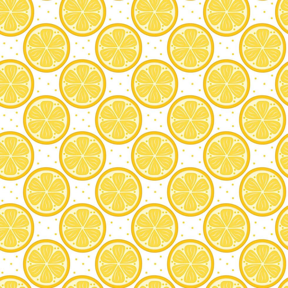 Seamless round lemon slice pattern. Fresh citrus fruit healthy summer drink background vector