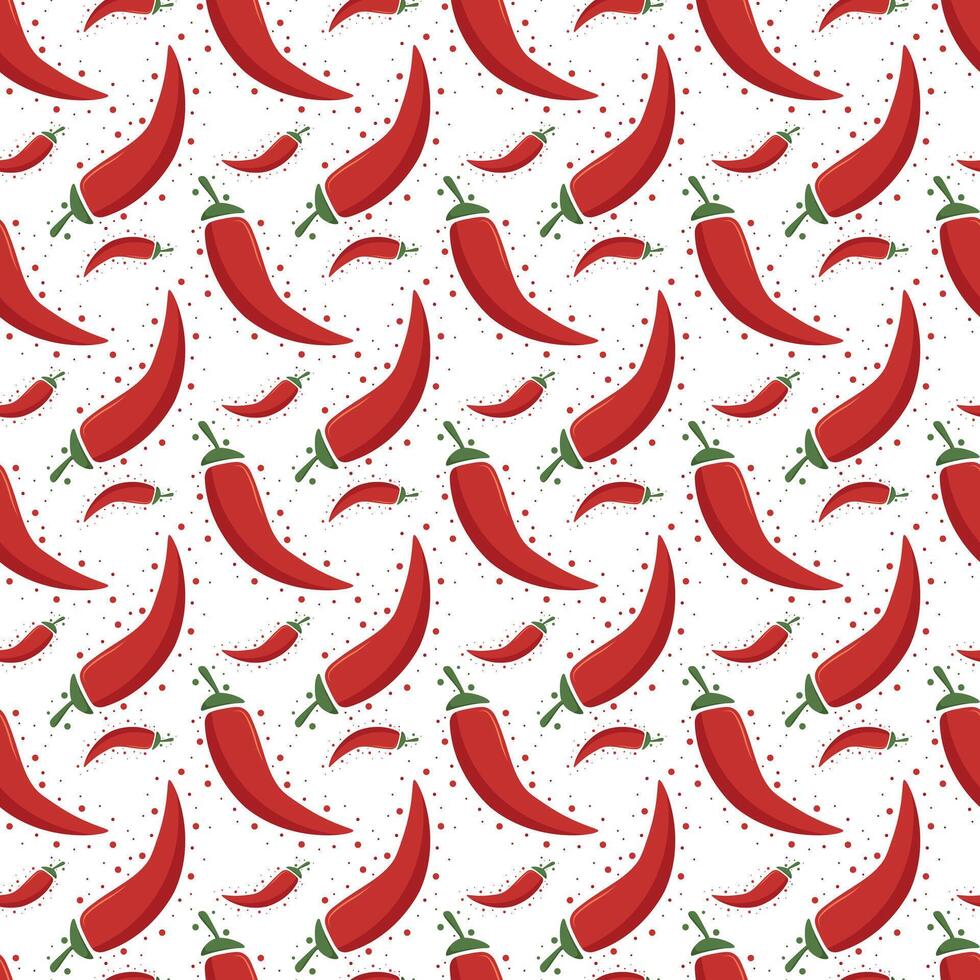 Seamless red hot pepper pattern design. Fresh vegetable hot spicy peppers background vector