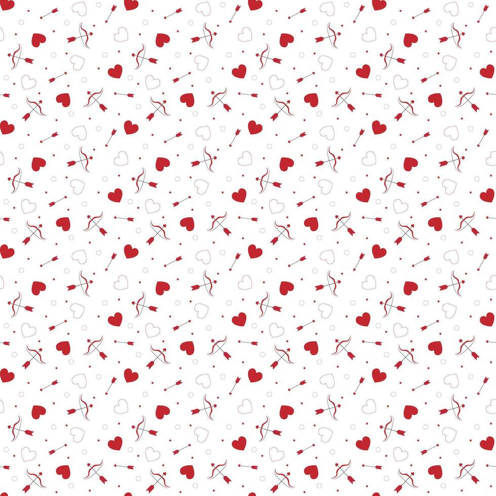 Red heart seamless pattern with love arrows and romantic bows on a white background vector