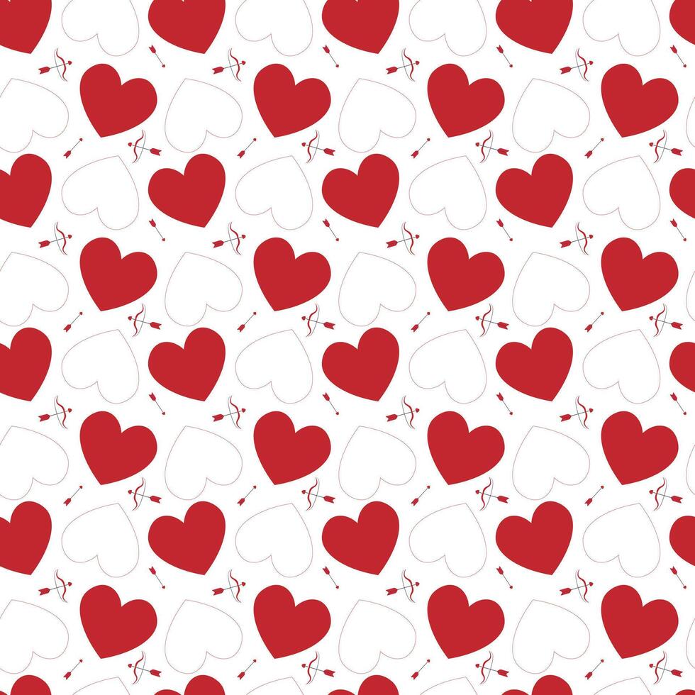 Seamless red heart pattern with romantic love arrows. Cupid bow and arrow for Valentine's Day vector