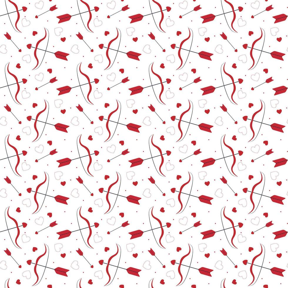 Vibrant seamless heart pattern with love arrows and romantic bows on a white background vector