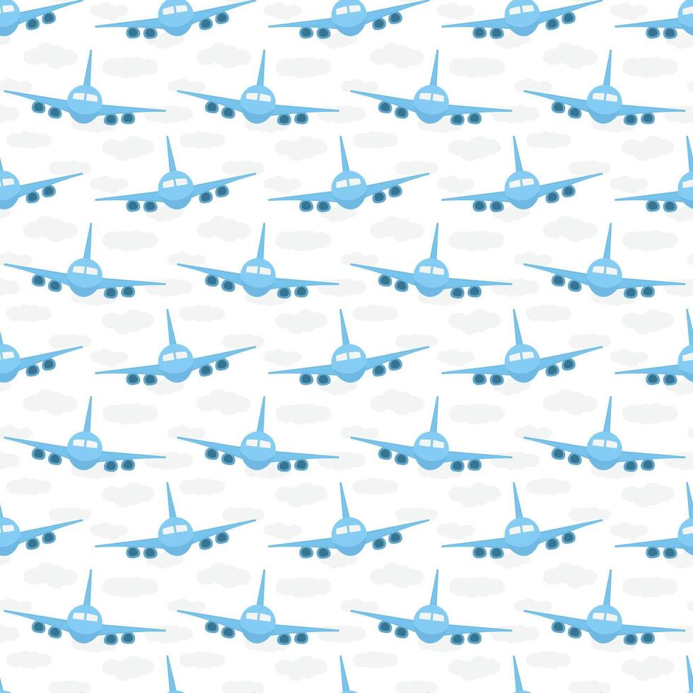 Seamless airplane pattern. Plane aviation flight sky travel background vector