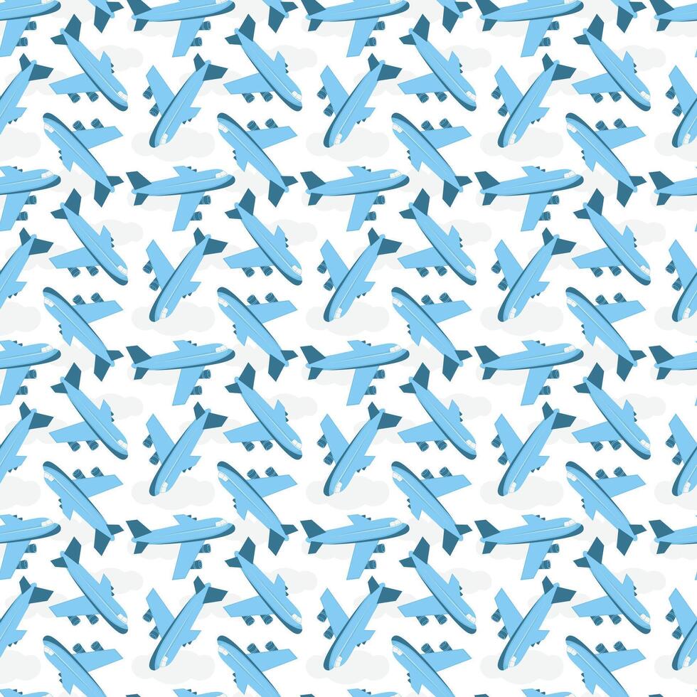 Sky flight and travel background. Cartoon airplane seamless pattern vector