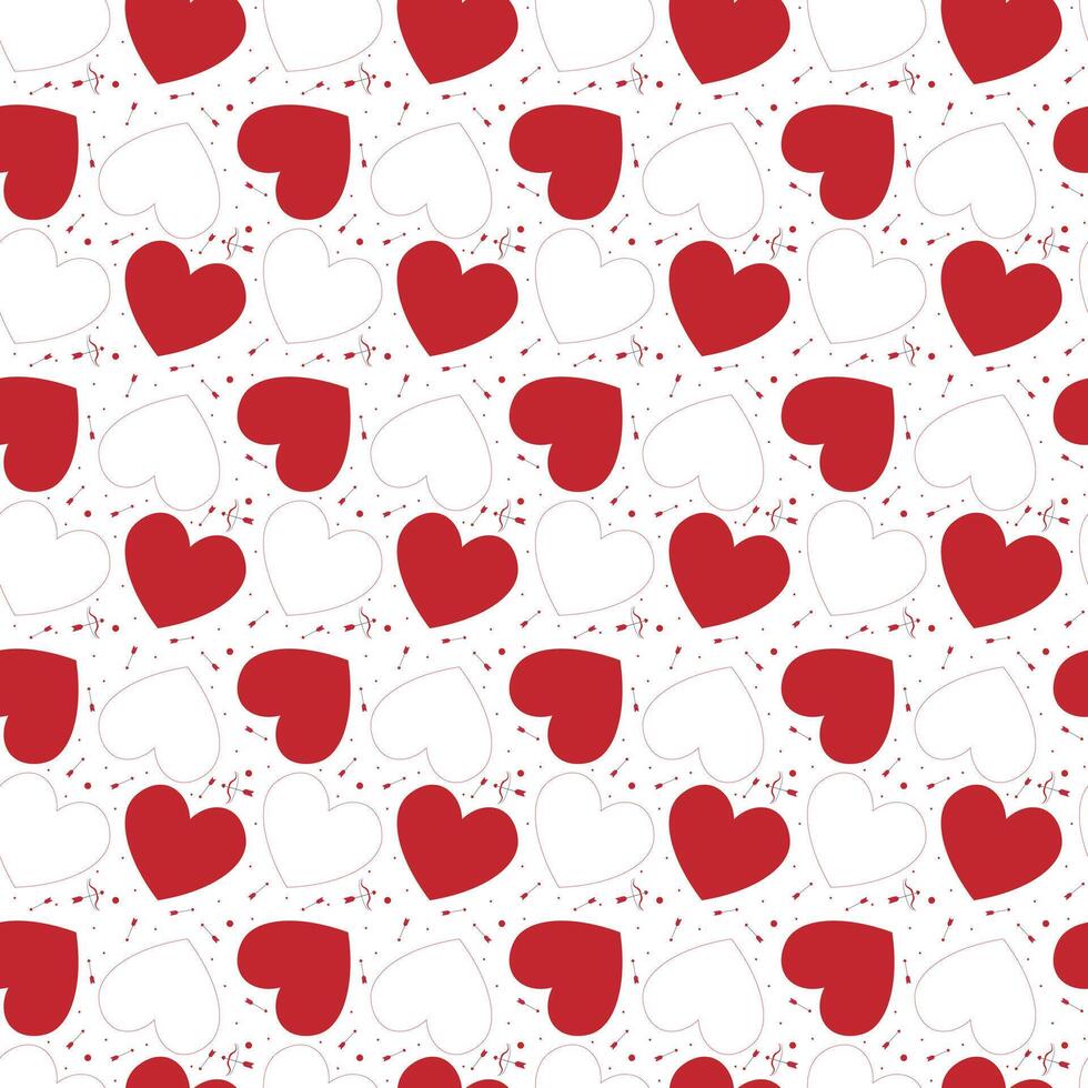 Cupid bow and arrow for Valentine's Day. Seamless red heart pattern with romantic love arrows. vector