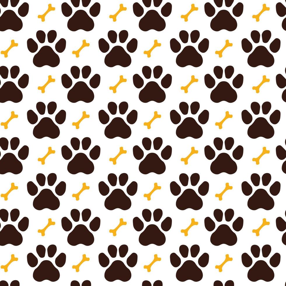 Seamless paw pattern with dog or cat footprint. Animals pet pawprint background vector