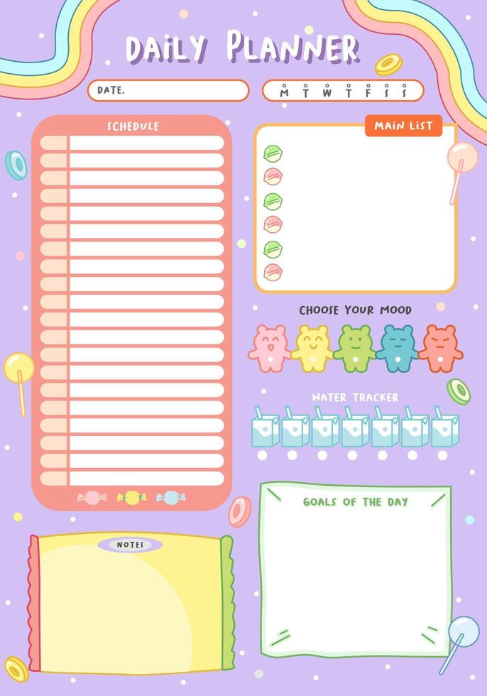 cute candy theme of daily planner design page vector