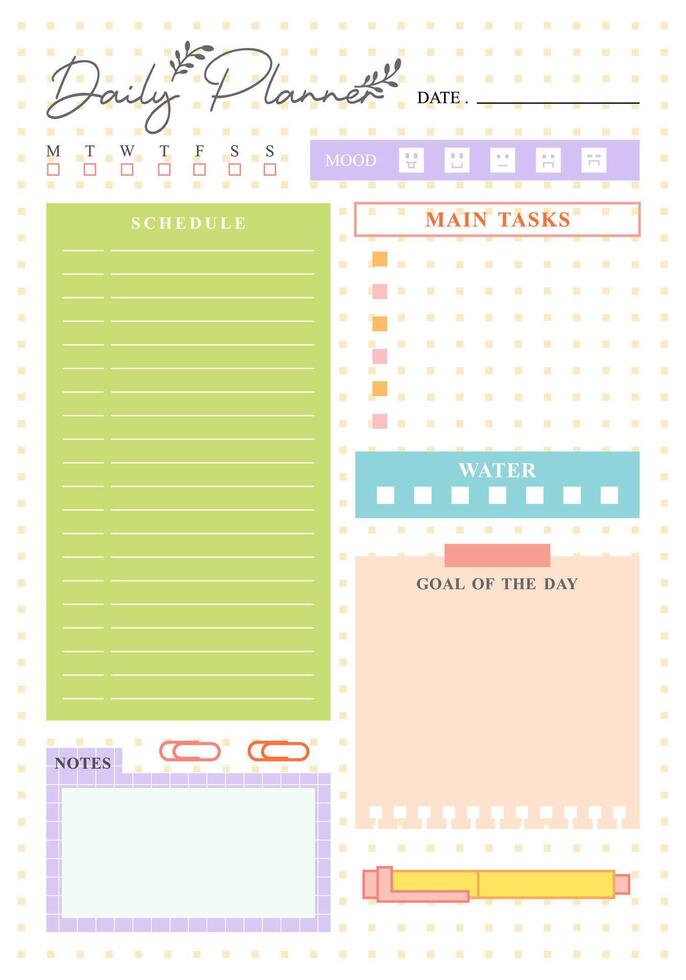a hand drawn daily planner with mood tracker template design vector