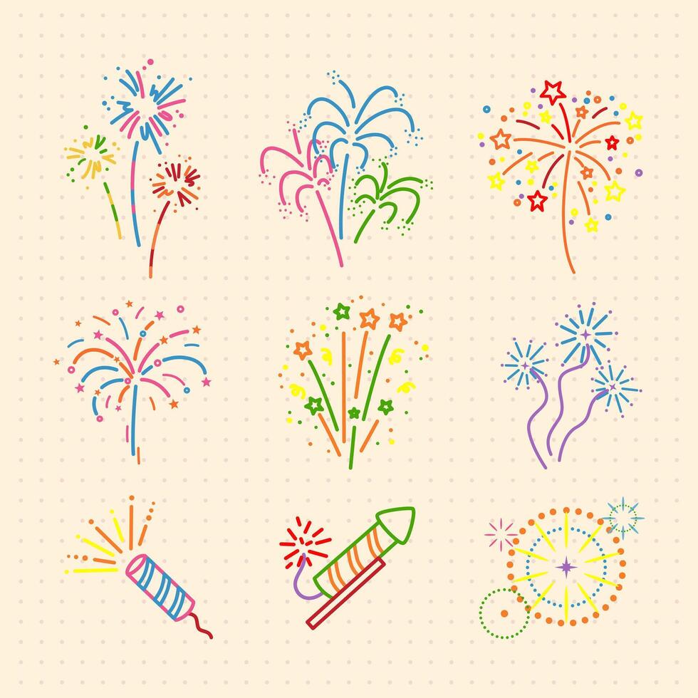 a set of hand drawn pastel fireworks tatto design icon vector