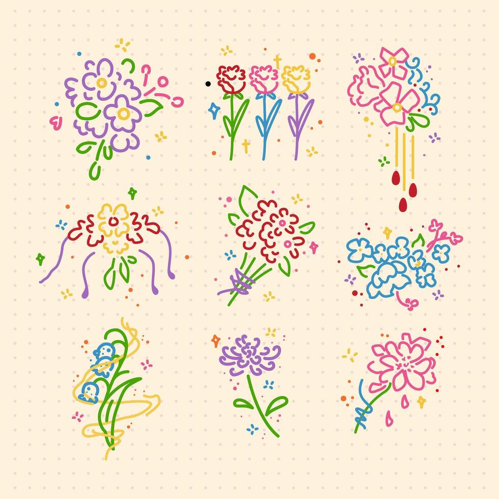 hand drawn flower bouquets tattoo design icon vector