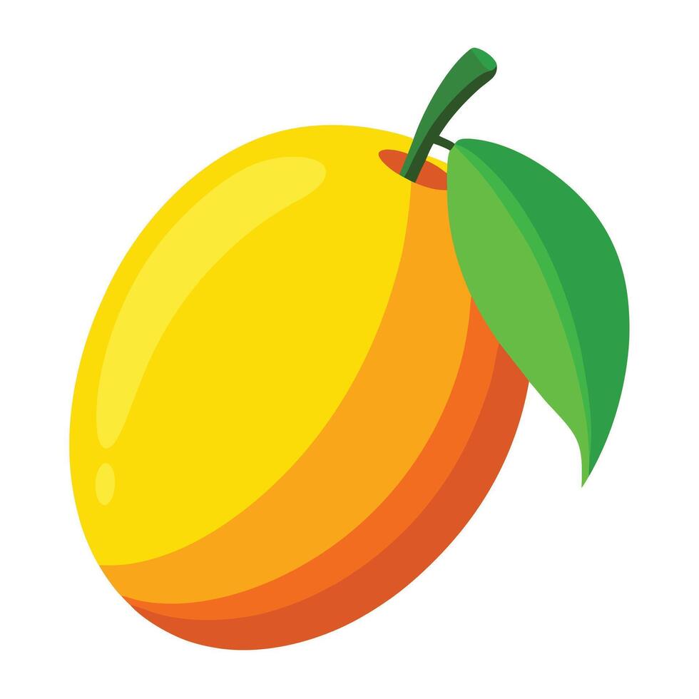Ripe yellow mango on white background an orange with a leaf on it vector