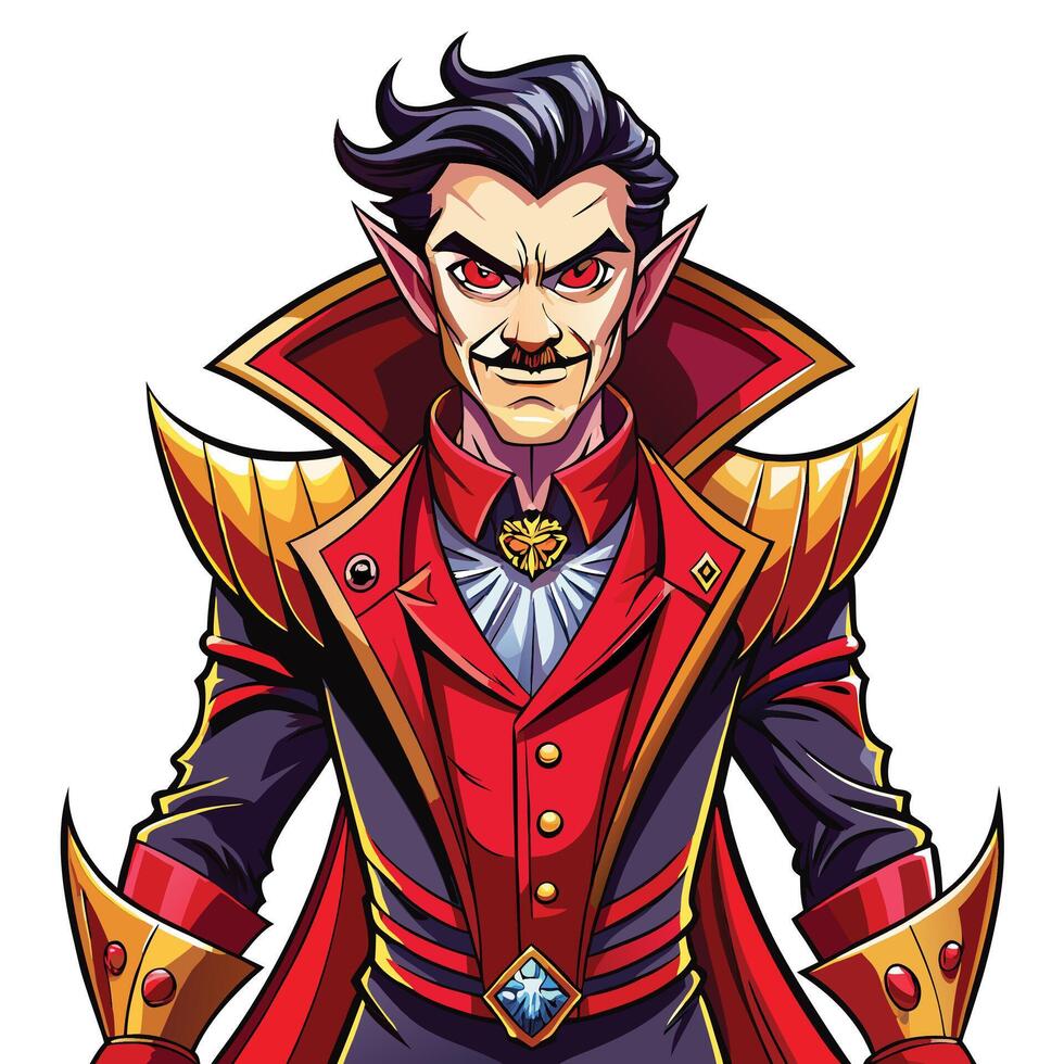 Halloween Dracula Vampire Full Moon Night Illustration a cartoon character with a red and gold costume vector