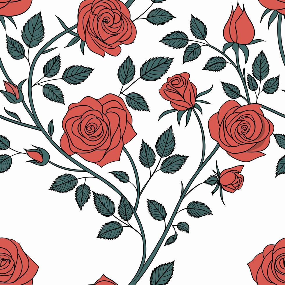 Seamless wallpaper pattern of flowers, roses for partition background pattern with roses and leaves vector