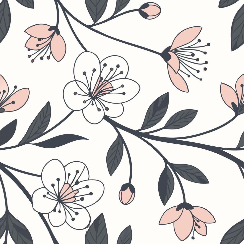 Seamless wallpaper pattern of flowers, roses for partition background seamless floral pattern with pink and black flowers vector