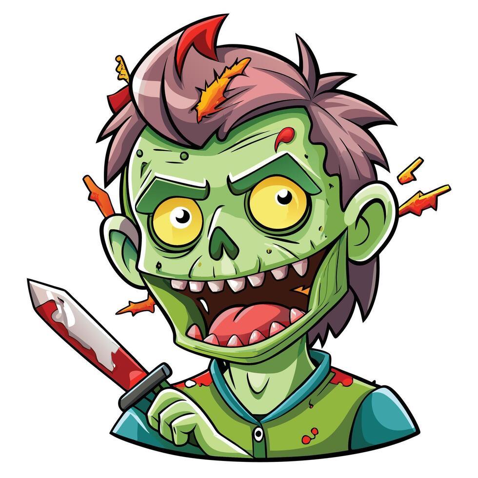 Halloween green ghost zombie illustration on full moon night zombie with knife vector